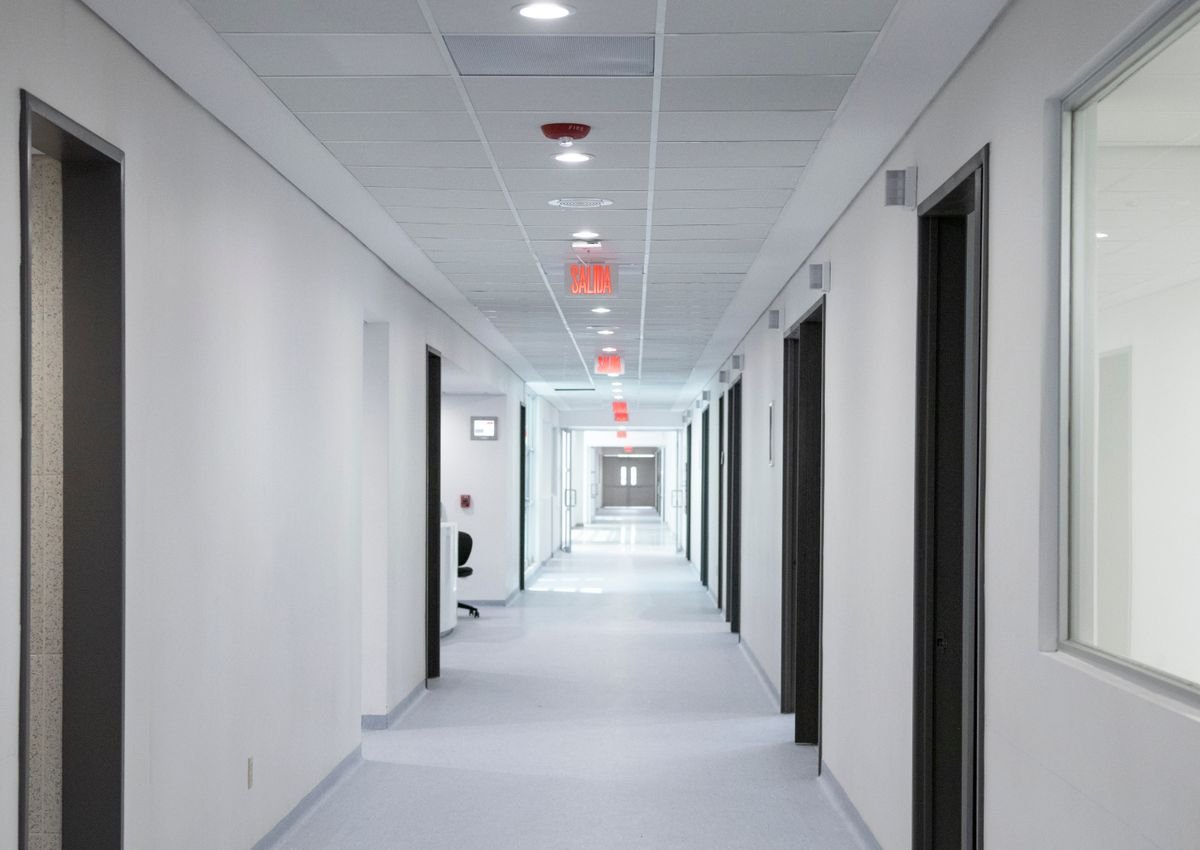 Clean healthcare facility corridor requiring specialized janitorial services