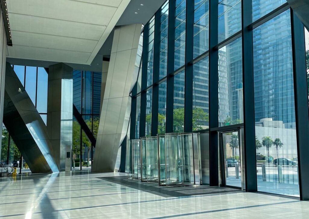 Modern commercial office lobby served by professional janitorial companies